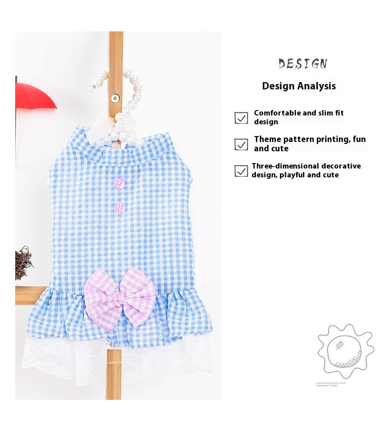 HKM-3648573 Summer Princess Dress for Small Dogs in Blue and Pink - Lightweight Polyester, Multiple Sizes Available
