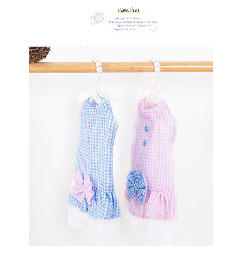 HKM-3648573 Summer Princess Dress for Small Dogs in Blue and Pink - Lightweight Polyester, Multiple Sizes Available
