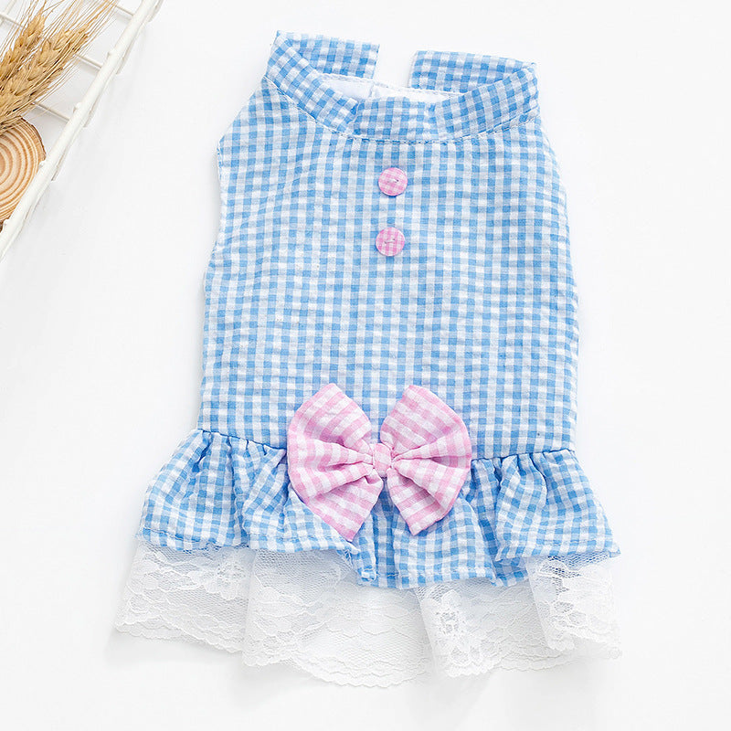 HKM-3648573 Summer Princess Dress for Small Dogs in Blue and Pink - Lightweight Polyester, Multiple Sizes Available