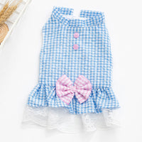 HKM-3648573 Summer Princess Dress for Small Dogs in Blue and Pink - Lightweight Polyester, Multiple Sizes Available