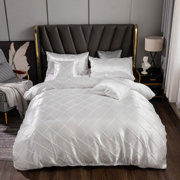 HKM-365011 Home Ice Silk Satin Checkered Bedding Set - 3 Pieces, Multiple Sizes and Colors Available