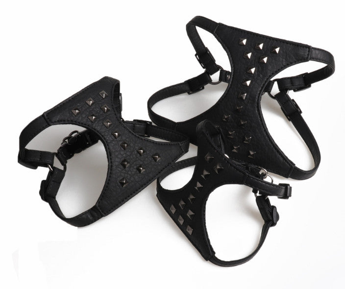 HKM-365203 Stylish Adjustable Dog Camisole with Studded Leather Leash - Black & Pink