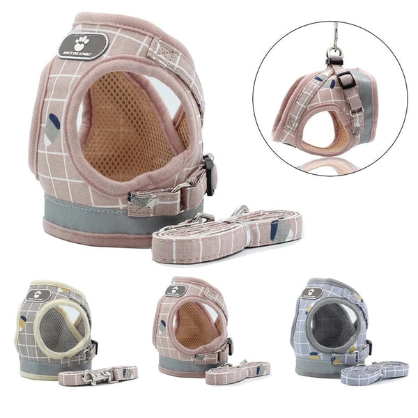 HKM-3653053 Reflective Breathable Mesh Harness and Leash for Small to Medium Pets