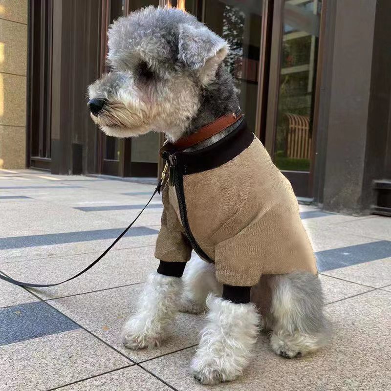 HKM-3653437 Khaki Winter Hoodie Coat for Pets - Casual Polyester Design in Multiple Sizes