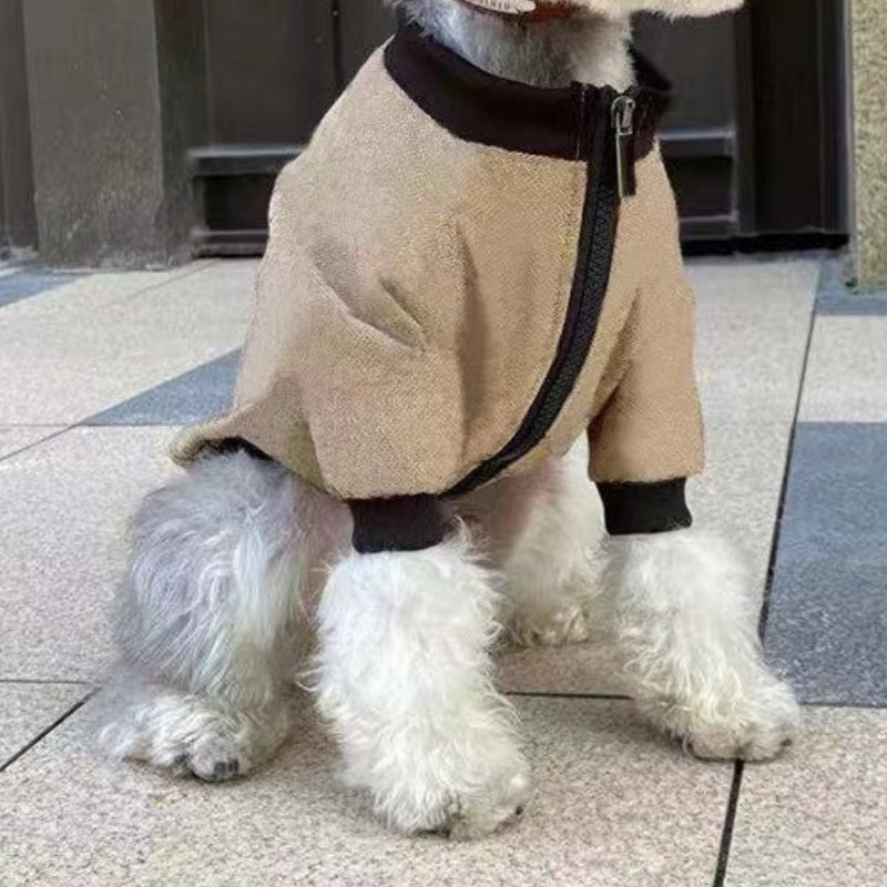 HKM-3653437 Khaki Winter Hoodie Coat for Pets - Casual Polyester Design in Multiple Sizes