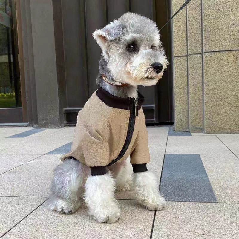 HKM-3653437 Khaki Winter Hoodie Coat for Pets - Casual Polyester Design in Multiple Sizes