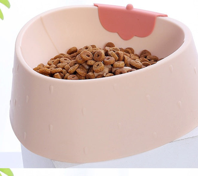 HKM-3653949 Strawberry Grain Pet Bowl for Cats - Durable PP Plastic in Green, Pink, and Gray