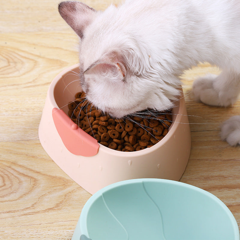 HKM-3653949 Strawberry Grain Pet Bowl for Cats - Durable PP Plastic in Green, Pink, and Gray