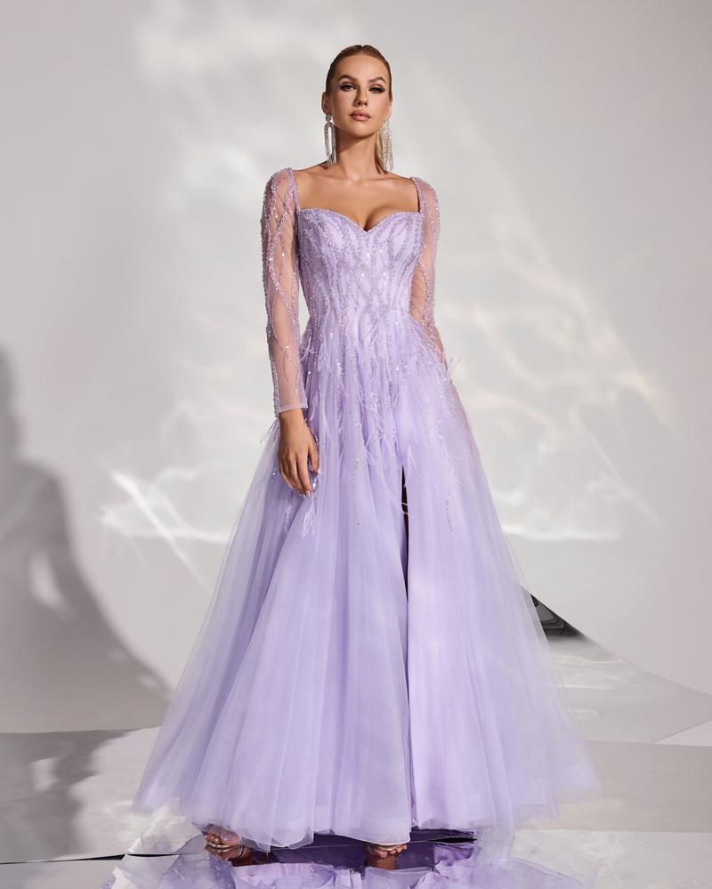 HKM-365395 Elegant Purple Evening Dress - Model EZ25058 for Women