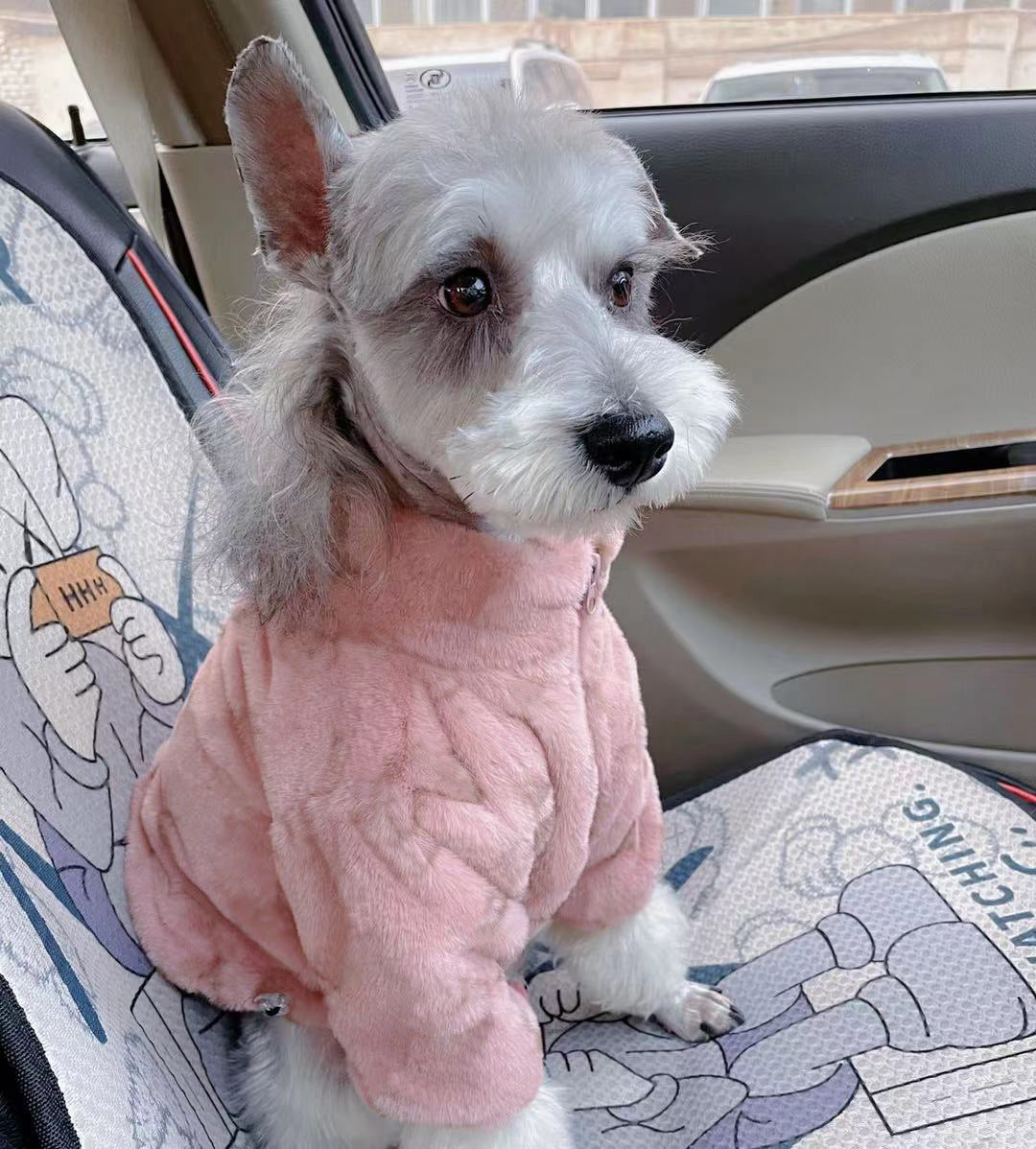 HKM-3654333 Pet Fur Zip-up Shirt for Dogs in Brown, Beige, and Pink - Casual Polyester Clothing for All Sizes S-2XL