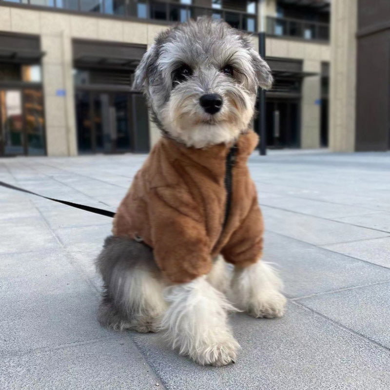 HKM-3654333 Pet Fur Zip-up Shirt for Dogs in Brown, Beige, and Pink - Casual Polyester Clothing for All Sizes S-2XL