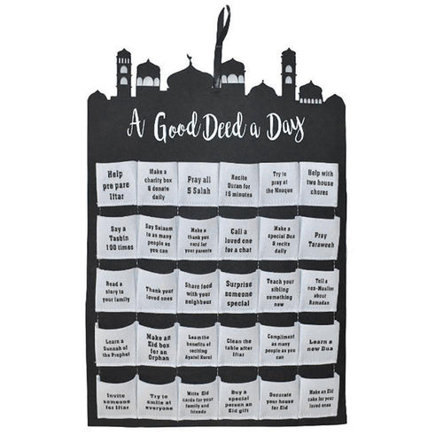 HKM-365523 Eid Mubarak Countdown Fabric Wall Calendar with Crescent Storage Bag - 40x40cm White Felt Design