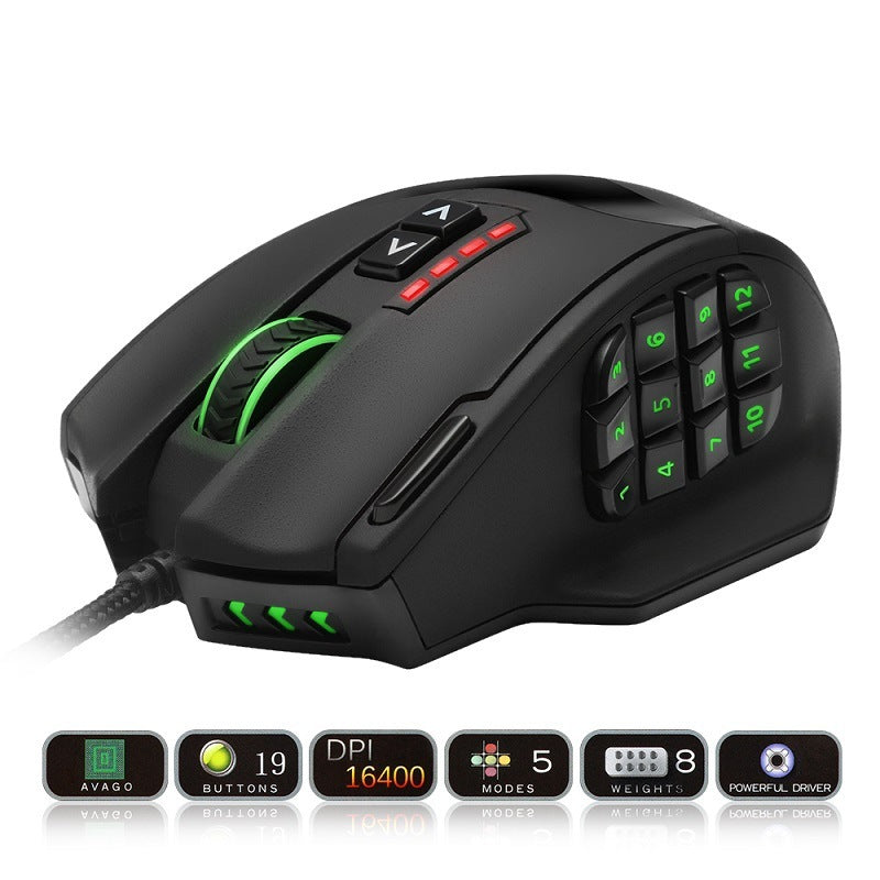 HKM-365523 High-Precision RGB Backlit Gaming Mouse with 18 Programmable Buttons and Adjustable Weights