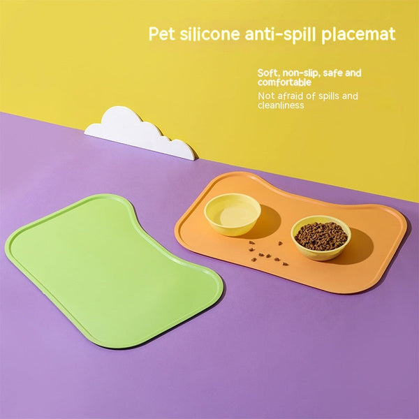 HKM-3655613 Waterproof Silicone Pet Placemat for Dogs and Cats - Easy to Clean Anti-Overflow Design, Available in Green, Pink, Yellow