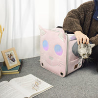 HKM-3655997 Stylish Space Capsule Cat Backpack in Pink, Yellow, and Blue - Medium to Hard Corduroy Design
