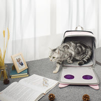 HKM-3655997 Stylish Space Capsule Cat Backpack in Pink, Yellow, and Blue - Medium to Hard Corduroy Design