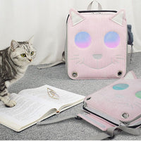HKM-3655997 Stylish Space Capsule Cat Backpack in Pink, Yellow, and Blue - Medium to Hard Corduroy Design