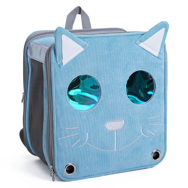 HKM-3655997 Stylish Space Capsule Cat Backpack in Pink, Yellow, and Blue - Medium to Hard Corduroy Design