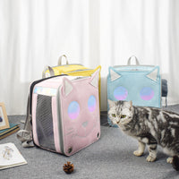 HKM-3655997 Stylish Space Capsule Cat Backpack in Pink, Yellow, and Blue - Medium to Hard Corduroy Design