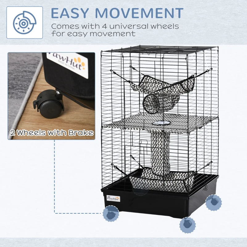 HKM-3657405 Large Small Animal Cage with Rolling Wheels, Multiple Platforms, and Easy Cleaning