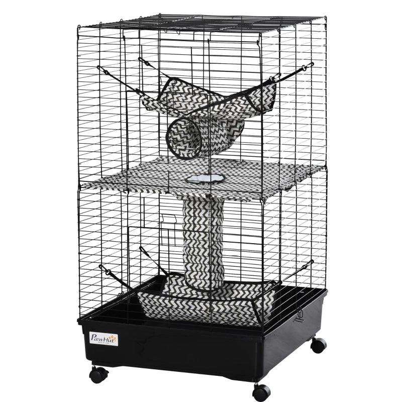 HKM-3657405 Large Small Animal Cage with Rolling Wheels, Multiple Platforms, and Easy Cleaning