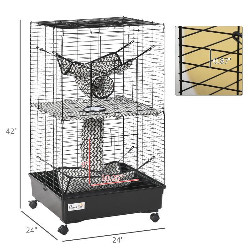 HKM-3657405 Large Small Animal Cage with Rolling Wheels, Multiple Platforms, and Easy Cleaning