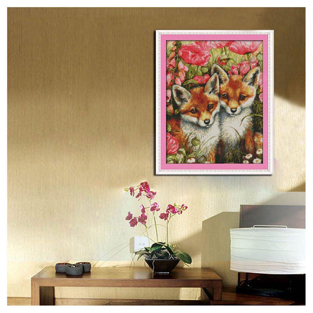 HKM-365843 Animal Series Cross Stitch Decorative Art - Eco-Friendly Cotton in White