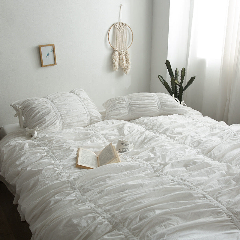 HKM-365843 Cotton Frill Four-Piece Bedding Set for Single and Double Beds