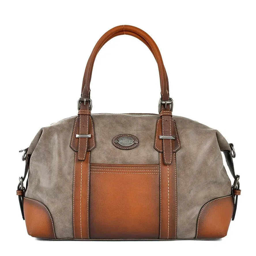 HKM-365907 Retro Canvas Crossbody Handbag for Women with Cowhide Details