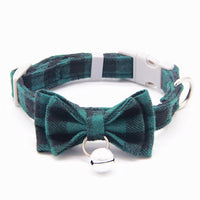 HKM-3659325 Plaid Cat Bell Collar with Butterfly Bow Tie and Optional Leash