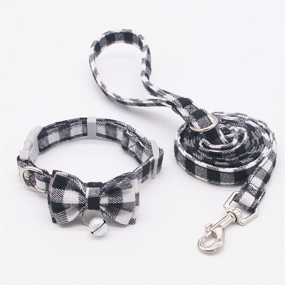 HKM-3659325 Plaid Cat Bell Collar with Butterfly Bow Tie and Optional Leash