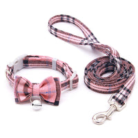 HKM-3659325 Plaid Cat Bell Collar with Butterfly Bow Tie and Optional Leash