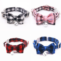HKM-3659325 Plaid Cat Bell Collar with Butterfly Bow Tie and Optional Leash