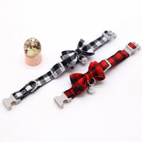 HKM-3659325 Plaid Cat Bell Collar with Butterfly Bow Tie and Optional Leash