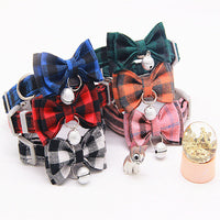 HKM-3659325 Plaid Cat Bell Collar with Butterfly Bow Tie and Optional Leash