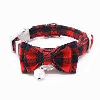 HKM-3659325 Plaid Cat Bell Collar with Butterfly Bow Tie and Optional Leash