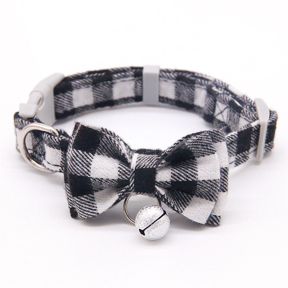 HKM-3659325 Plaid Cat Bell Collar with Butterfly Bow Tie and Optional Leash