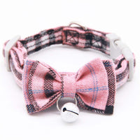 HKM-3659325 Plaid Cat Bell Collar with Butterfly Bow Tie and Optional Leash