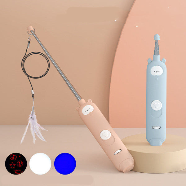 HKM-3660349 Interactive Cat Teaser Stick with Laser and Feather Attachments