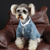 HKM-3661885 Casual Blue Denim Dog Shirt - Cotton Spring/Summer Apparel