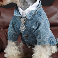 HKM-3661885 Casual Blue Denim Dog Shirt - Cotton Spring/Summer Apparel