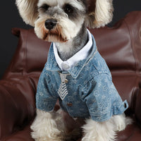 HKM-3661885 Casual Blue Denim Dog Shirt - Cotton Spring/Summer Apparel