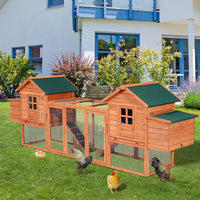 HKM-3663165 Large Dual Chicken Coop with Nesting Boxes and Outdoor Ramps for Backyard Poultry