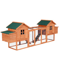 HKM-3663165 Large Dual Chicken Coop with Nesting Boxes and Outdoor Ramps for Backyard Poultry