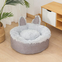 HKM-3663549 Cozy Cat Ear Plush Bed with Non-Slip Bottom for Indoor Cats - Machine Washable and Removable Cushion