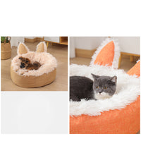 HKM-3663549 Cozy Cat Ear Plush Bed with Non-Slip Bottom for Indoor Cats - Machine Washable and Removable Cushion