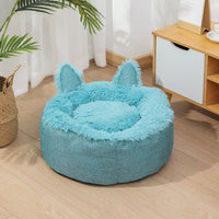 HKM-3663549 Cozy Cat Ear Plush Bed with Non-Slip Bottom for Indoor Cats - Machine Washable and Removable Cushion