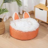 HKM-3663549 Cozy Cat Ear Plush Bed with Non-Slip Bottom for Indoor Cats - Machine Washable and Removable Cushion