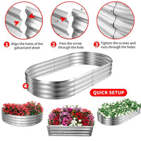 HKM-366355 Oval Galvanized Metal Raised Garden Bed Planter Box for Outdoor Gardening