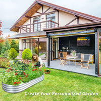 HKM-366355 Oval Galvanized Metal Raised Garden Bed Planter Box for Outdoor Gardening